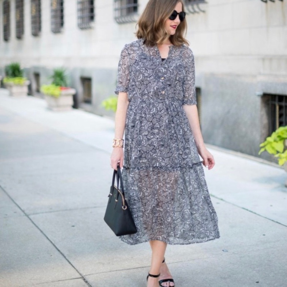 Who What Wear Black White Tiered Midi Dress